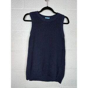 J. McLaughlin Navy Knit Sweater Vest Women's Small Sleeveless Classic Preppy